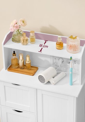 VASAGLE Badev�relsesskab St�ende med D�r Str�mskinne Skuffer Skab til Toiletpapir Toiletskab Justerbare Hylder 30 x 60 x 100 cm Cloud White BBC775W03