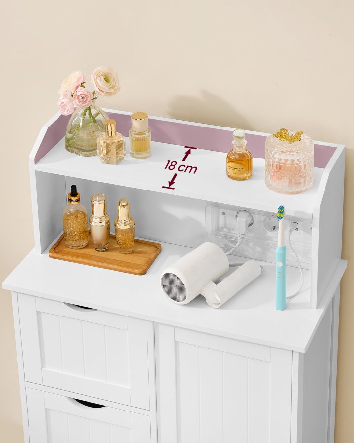 VASAGLE Badev�relsesskab St�ende med D�r Str�mskinne Skuffer Skab til Toiletpapir Toiletskab Justerbare Hylder 30 x 60 x 100 cm Cloud White BBC775W03