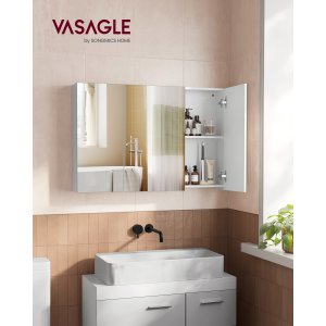 VASAGLE Spejlskab Badev�relsesskab Opbevaringsskab med 3 d�re 15 x 90 x 60 cm med justerbare hylder Moderne Hvid BBK032W01