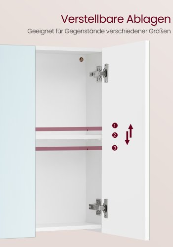 VASAGLE Spejlskab Badev�relsesskab Opbevaringsskab med 3 d�re 15 x 90 x 60 cm med justerbare hylder Moderne Hvid BBK032W01