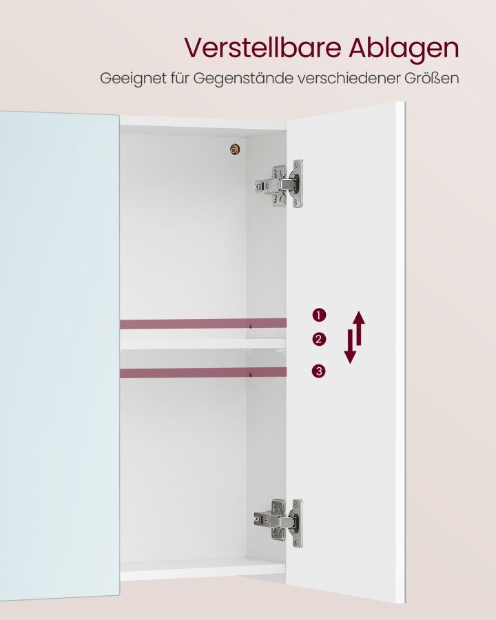 VASAGLE Spejlskab Badev�relsesskab Opbevaringsskab med 3 d�re 15 x 90 x 60 cm med justerbare hylder Moderne Hvid BBK032W01