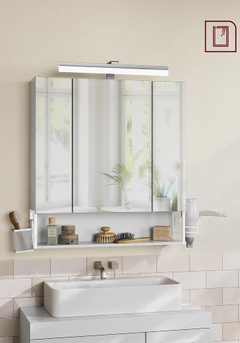 VASAGLE Badev�relsesskab med 3 d�re, spejlskab, v�gskab, stikkontakter, h�ngekurv, h�rt�rrerholder, masser af opbevaringsplads, til badev�relse, 16,5 x 70 x 75 cm, Cloudy White BBK126W01