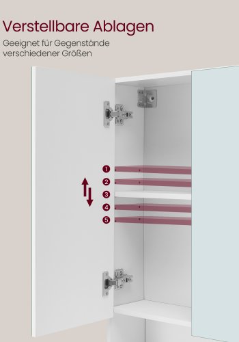 VASAGLE KAILYN Kollektion - Medicinskabsspejl, Badev�relsesv�gspejlskab med opbevaring, �bent rum, Justerbare hylder, 15 x 89 x 74 cm, Cloud White BBK130W01