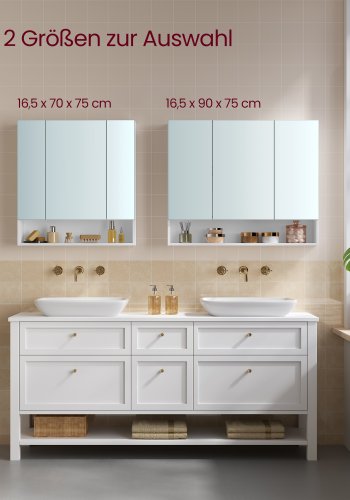 VASAGLE KAILYN Kollektion - Medicinskabsspejl, Badev�relsesv�gspejlskab med opbevaring, �bent rum, Justerbare hylder, 15 x 89 x 74 cm, Cloud White BBK130W01