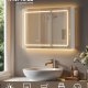 VASAGLE BBK134W01 Spejlskab til badev�relse med belysning, v�gskab, str�mskinne, afdugningsfunktion, 10x forst�rrelsesspejle, moderne, 16,5 x 80 x 60 cm, hvid