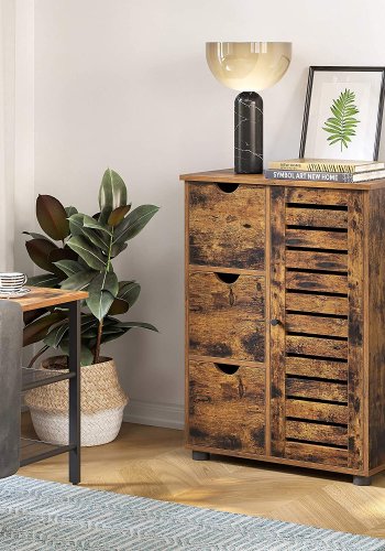 VASAGLE baderomsskap, m. 1 dr, 2 hyller, 3 skuffer - rustikk brun sponplate