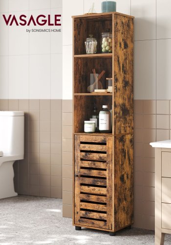 VASAGLE BBK160X01 badev�relsesskab, H�jt, m. 1 lamell�ge, 4 hylder - rustik brun sp�nplade og sort st�l