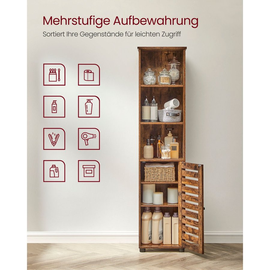 VASAGLE Badev�relsesskab, H�jt Badev�relsesskab, med 3 �bne rum, 2 justerbare hylder bagd�r, til Badev�relse, Stue, Entr&eacute;, K�kken, Stue, Rustik Brun BBK160X01