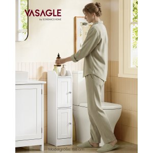 VASAGLE Siren Collection - Smalt badrumssk�p, frist�ende h&ouml;rnsk�p, toalettpappersh�llare, justerbara hyllplan, v&auml;ndbara v&auml;nster/h&ouml;gerd&ouml;rrar, Cloud White BBK312WB02