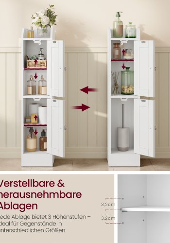 VASAGLE Siren Collection - Smalt badrumssk�p, frist�ende h&ouml;rnsk�p, toalettpappersh�llare, justerbara hyllplan, v&auml;ndbara v&auml;nster/h&ouml;gerd&ouml;rrar, Cloud White BBK312WB02