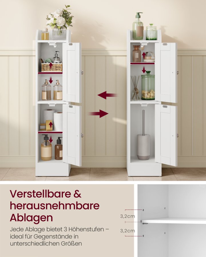 VASAGLE Siren Collection - Smalt badrumssk�p, frist�ende h&ouml;rnsk�p, toalettpappersh�llare, justerbara hyllplan, v&auml;ndbara v&auml;nster/h&ouml;gerd&ouml;rrar, Cloud White BBK312WB02