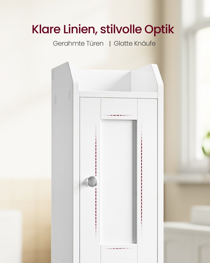VASAGLE Siren Collection - Smalt badrumssk�p, frist�ende h&ouml;rnsk�p, toalettpappersh�llare, justerbara hyllplan, v&auml;ndbara v&auml;nster/h&ouml;gerd&ouml;rrar, Cloud White BBK312WB02
