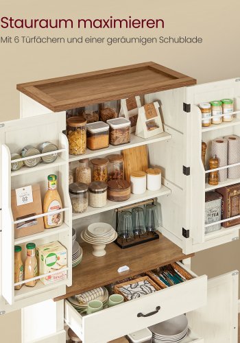VASAGLE Hohes K�chen-Sideboard, Aufbewahrungsschrank, Schrank, H�he 178,5 cm, mit Schublade, Schr�nken, verstellbaren Einlegeb�den, f�r Wohnzimmer, K�che, rustikales Wei� BBK364W02