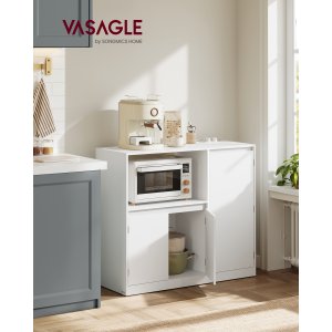 VASAGLE Custos Collection BBK373WB01 K�kkenskab Opbevaringsskab Sk�nk med Bordplade Mikrob�lgeovnshylde med 1 �bent Rum 3 D�re Justerbare Hylder Cloud White