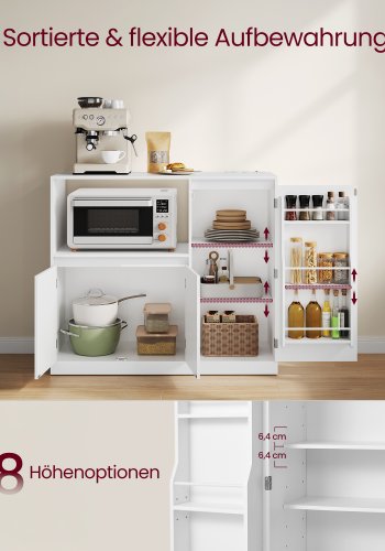 VASAGLE Custos Collection BBK373WB01 K�kssk�p F�rvaringssk�p Sk�nk med bordsskiva Mikrov�gsugn Hylla med 1 �ppet fack 3 d�rrar Justerbara hyllor Cloud White