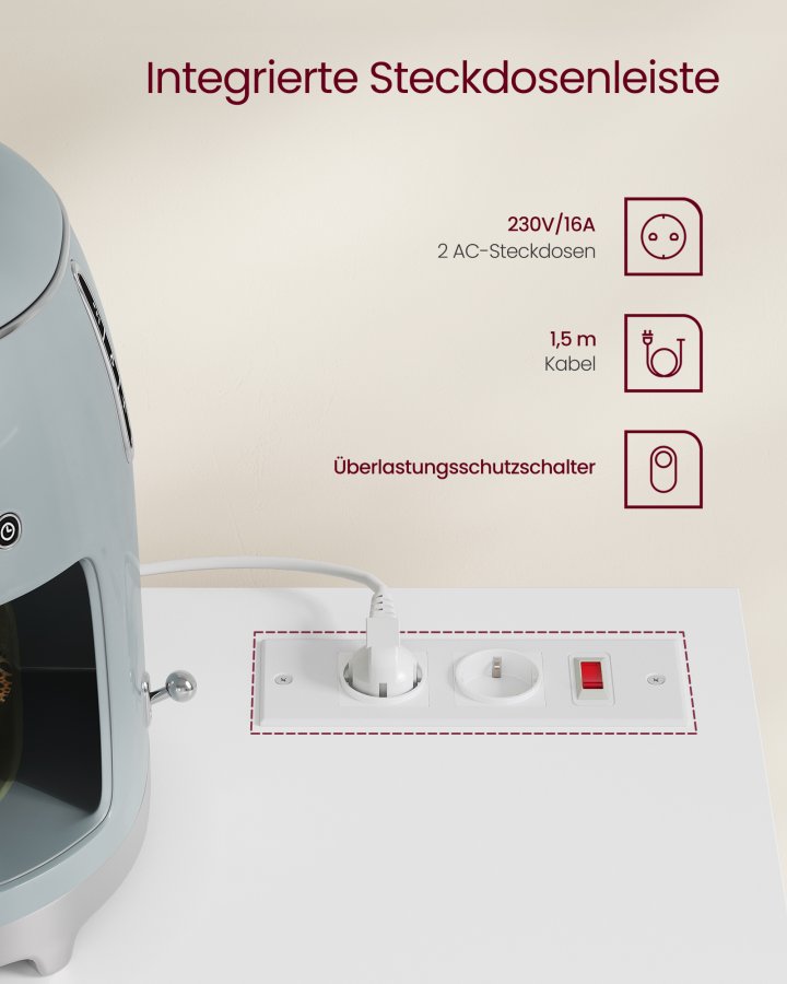 VASAGLE Custos Collection BBK373WB01 K�kkenskab Opbevaringsskab Sk�nk med Bordplade Mikrob�lgeovnshylde med 1 �bent Rum 3 D�re Justerbare Hylder Cloud White