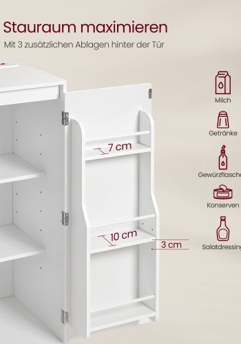 VASAGLE Custos Collection BBK373WB01 K�kkenskab Opbevaringsskab Sk�nk med Bordplade Mikrob�lgeovnshylde med 1 �bent Rum 3 D�re Justerbare Hylder Cloud White