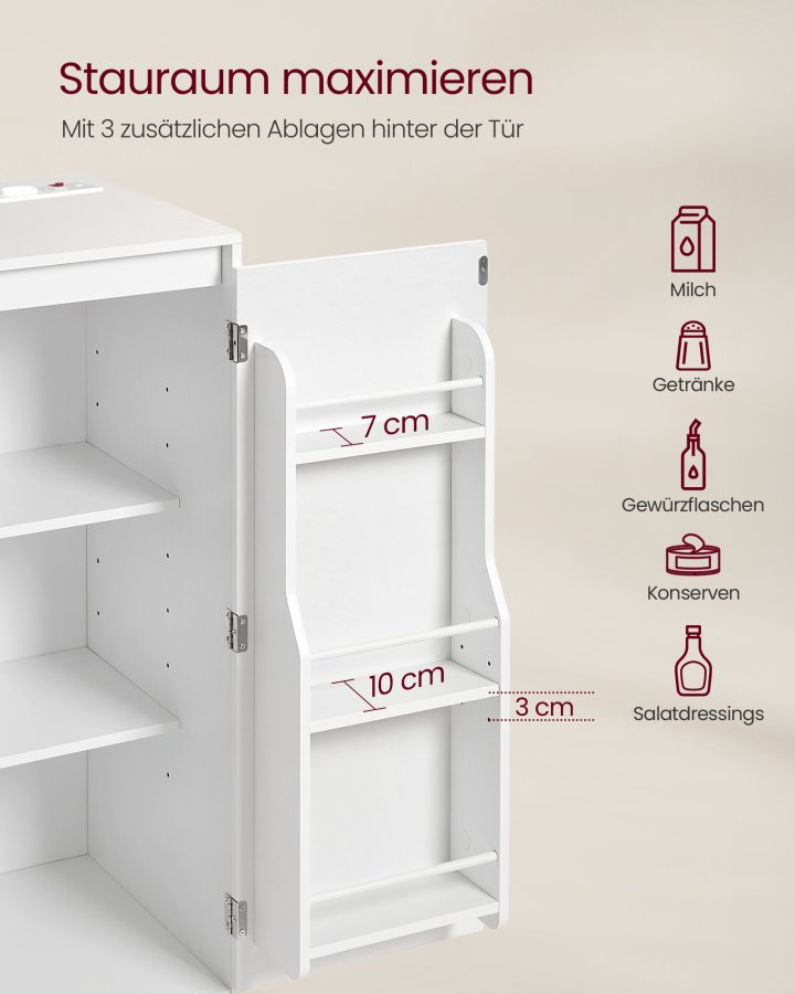 VASAGLE Custos Collection BBK373WB01 K�kkenskab Opbevaringsskab Sk�nk med Bordplade Mikrob�lgeovnshylde med 1 �bent Rum 3 D�re Justerbare Hylder Cloud White