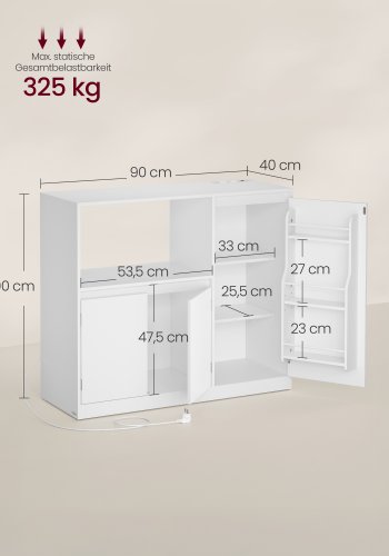 VASAGLE Custos Collection BBK373WB01 K�kkenskab Opbevaringsskab Sk�nk med Bordplade Mikrob�lgeovnshylde med 1 �bent Rum 3 D�re Justerbare Hylder Cloud White