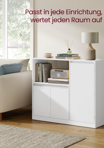 VASAGLE Custos Collection BBK373WB01 K�kkenskab Opbevaringsskab Sk�nk med Bordplade Mikrob�lgeovnshylde med 1 �bent Rum 3 D�re Justerbare Hylder Cloud White