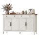 VASAGLE BBK381W02 Sk�nk med skuffe, k�kkenskab med d�re, justerbar hylde, landlig stil, til stue, spisestue, 40 x 140 x 80 cm, rustik hvid og honningbrun