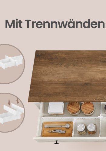 VASAGLE BBK381W02 Sk�nk med skuffe, k�kkenskab med d�re, justerbar hylde, landlig stil, til stue, spisestue, 40 x 140 x 80 cm, rustik hvid og honningbrun