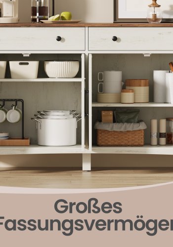 VASAGLE BBK381W02 Sk�nk med skuffe, k�kkenskab med d�re, justerbar hylde, landlig stil, til stue, spisestue, 40 x 140 x 80 cm, rustik hvid og honningbrun