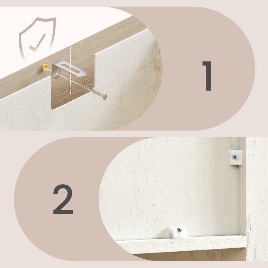 VASAGLE BBK381W02 Sk�nk med skuffe, k�kkenskab med d�re, justerbar hylde, landlig stil, til stue, spisestue, 40 x 140 x 80 cm, rustik hvid og honningbrun