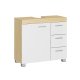 VASAGLE BBK503K01 Vaskeskab med 3 store skuffer, badev�relsesskab, 2 rum bag d�ren, badev�relsesskab med f�dder, 30 x 70 x 64 cm, Cloud White/Naturbeige