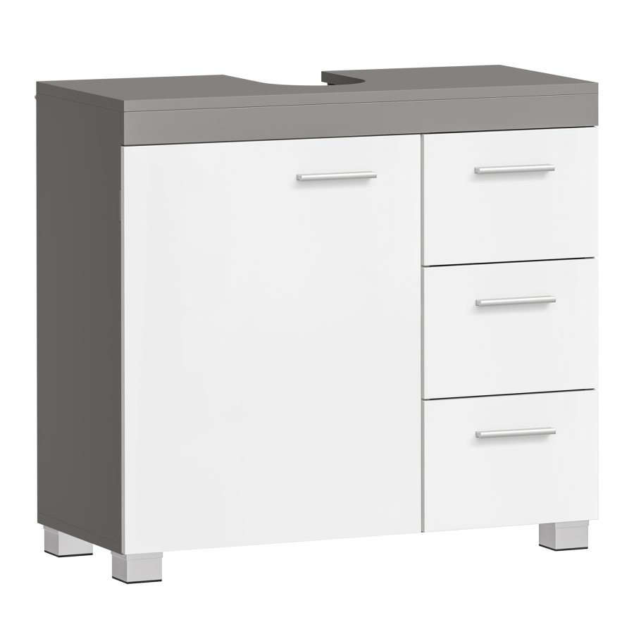 VASAGLE Badev�relsesskab, 3 store skuffer, 30 x 70 x 64 cm, Badev�relsesskab, 2 rum bag d�ren, Badev�relsesskab med f�dder, Cloud White-Cement Grey BBK503T49