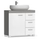 VASAGLE Badev�relsesskab, 3 store skuffer, 30 x 70 x 64 cm, Badev�relsesskab, 2 rum bag d�ren, Badev�relsesskab med f�dder, Cloud White-Cement Grey BBK503T49