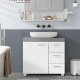 VASAGLE Badev�relsesskab, 3 store skuffer, 30 x 70 x 64 cm, Badev�relsesskab, 2 rum bag d�ren, Badev�relsesskab med f�dder, Cloud White-Cement Grey BBK503T49