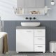 VASAGLE Badev�relsesskab, 3 store skuffer, 30 x 70 x 64 cm, Badev�relsesskab, 2 rum bag d�ren, Badev�relsesskab med f�dder, Cloud White-Cement Grey BBK503T49