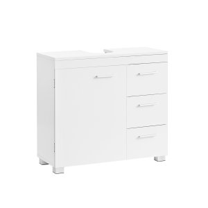 VASAGLE BBK503W10 Badev�relsesskab med 3 store skuffer, Badev�relsesskab, 2 rum bag d�ren, Badev�relsesskab med ben, 30 x 70 x 64 cm, Hvid
