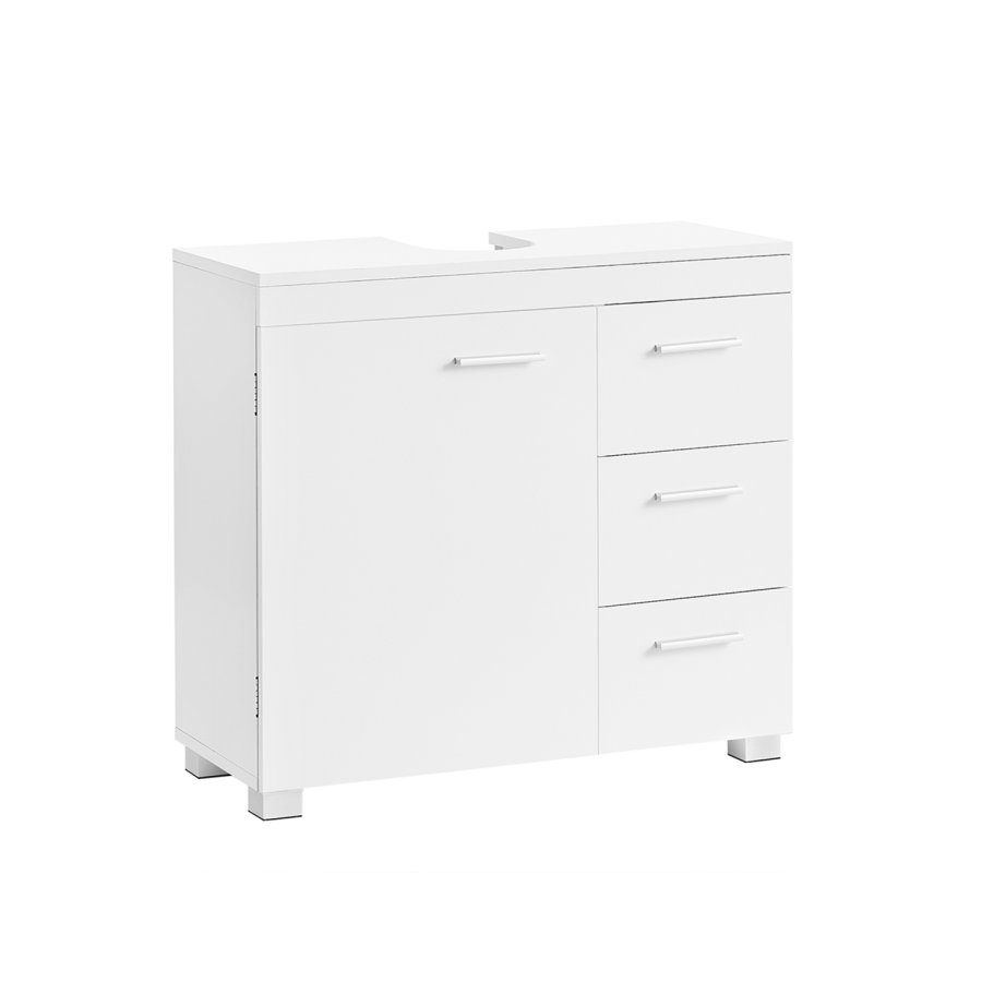 VASAGLE BBK503W10 Badev�relsesskab med 3 store skuffer, Badev�relsesskab, 2 rum bag d�ren, Badev�relsesskab med ben, 30 x 70 x 64 cm, Hvid
