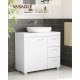 VASAGLE BBK503W10 Badev�relsesskab med 3 store skuffer, Badev�relsesskab, 2 rum bag d�ren, Badev�relsesskab med ben, 30 x 70 x 64 cm, Hvid