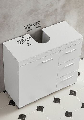 VASAGLE BBK503W10 Badev�relsesskab med 3 store skuffer, Badev�relsesskab, 2 rum bag d�ren, Badev�relsesskab med ben, 30 x 70 x 64 cm, Hvid