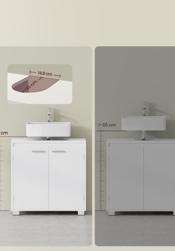 VASAGLE Underskab, Badev�relsesskab, 2 rum bag d�rene, til piedestalfri h�ndvaske, med ben, 30 x 60 x 60 cm, Cloud White BBK505W01