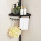 SONGMICS Justerbar h�rnhylla f�r badrum, teleskopisk duschh�llare, 85-305 cm, golv till tak, med 4 hyllplan, 3 krokar, svart BCB001B01