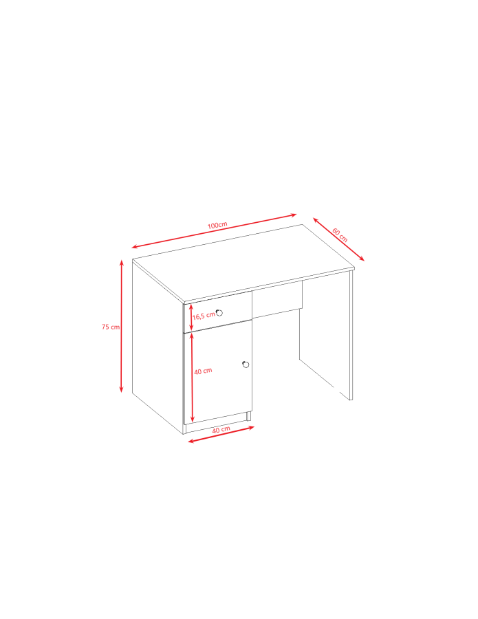 Babydreams skrivebord til barn, m. 1 dr og 1 skuff - hvit laminat (100x60)