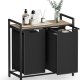 VASAGLE Skittent�yskurv, Skittent�yskurv med 2 rom, Uttrekkbare og avtakbare skittent�ysposer, Klessortering, Hylle, Metallramme, 2 x 46L, 73 x 33 x 72 cm, Kamelbrun og svart BLH201B50