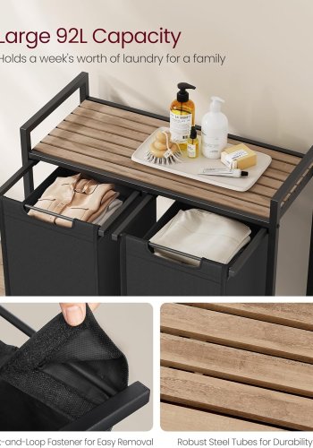 VASAGLE Skittent�yskurv, Skittent�yskurv med 2 rom, Uttrekkbare og avtakbare skittent�ysposer, Klessortering, Hylle, Metallramme, 2 x 46L, 73 x 33 x 72 cm, Kamelbrun og svart BLH201B50