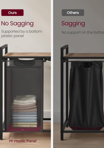 VASAGLE Skittent�yskurv, Skittent�yskurv med 2 rom, Uttrekkbare og avtakbare skittent�ysposer, Klessortering, Hylle, Metallramme, 2 x 46L, 73 x 33 x 72 cm, Kamelbrun og svart BLH201B50