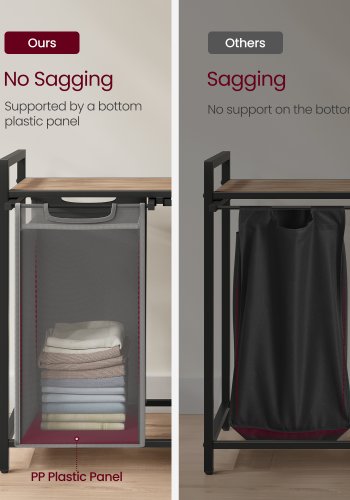 VASAGLE Skittent�yskurv, Skittent�yskurv med 2 rom, Uttrekkbare og avtakbare skittent�ysposer, Klessortering, Hylle, Metallramme, 2 x 46L, 73 x 33 x 72 cm, Kamelbrun og gr� BLH201G50