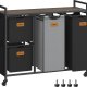 VASAGLE Skittent�yskurv med 4 rom, 150 liter sortering av t�y, rullende skittent�ysvogn med hyller, avtakbare innerlag, 6 etiketter, kastanjebrun, blekksvart og duegr� BLH203B01