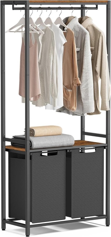 VASAGLE vasketjskurv, m. 2 hylder, aftagelige foringer, bjlestang - brun spnplade og sort stl