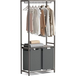 VASAGLE vasketjskurv, m. 2 hylder, aftagelige foringer, bjlestang - gr spnplade og gr stl