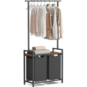 VASAGLE skittent�yskurv, m. 1 hylle, 2 uttrekkbare uttrekkbare kurver, opphengsstang - brun sponplate/svart st�l