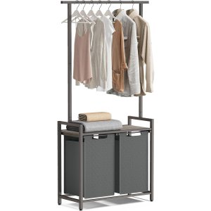 VASAGLE vasketjskurv, m. 1 hylde, 2 aftagelige udtrkskurve, bjlestang - gr spnplade/gr stl