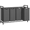 VASAGLE W&auml;schekorb, W&auml;schekorb mit 4 F&auml;chern, herausnehmbaren W&auml;sches&auml;cken, W&auml;schesortierung, Ablage, Metallrahmen, 4 x 40 l, 116 x 33 x 72 cm, Schwarz und Grau BLH401G01